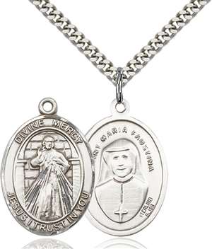 Divine Mercy Medal<br/>7366 Oval, Sterling Silver