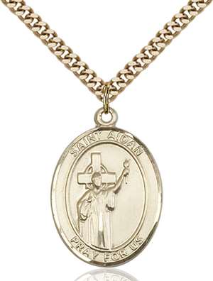 St. Aidan Of Lindesfarne Medal<br/>7381 Oval, Gold Filled