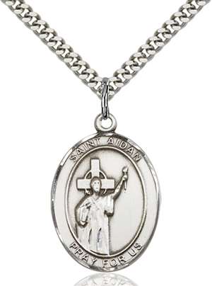 St. Aidan Of Lindesfarne Medal<br/>7381 Oval, Sterling Silver
