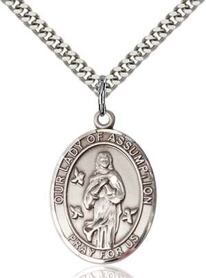 Our Lady Of Assumption Medal<br/>7388 Oval, Sterling Silver