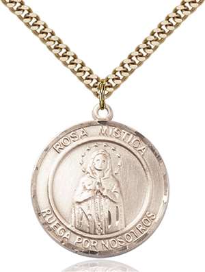 Our Lady of Rosa Mystica Medal<br/>7413 Spanish, Round, Gold Filled