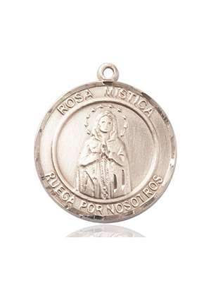 Our Lady of Rosa Mystica Medal<br/>7413 Spanish, Round, 14kt Gold
