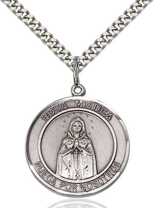 Our Lady of Rosa Mystica Medal<br/>7413 Spanish, Round, Sterling Silver