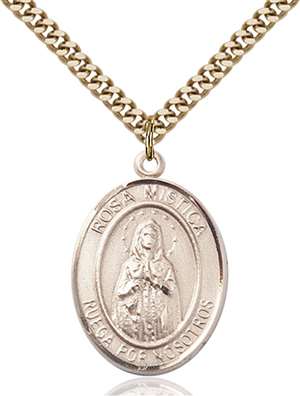 Our Lady of Rosa Mystica Medal<br/>7413 Spanish, Oval, Gold Filled