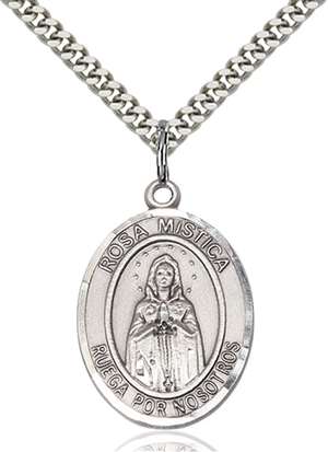 Our Lady of Rosa Mystica Medal<br/>7413 Spanish, Oval, Sterling Silver