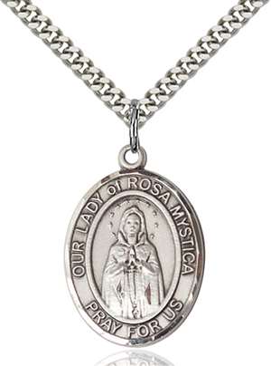 Our Lady of Rosa Mystica Medal<br/>7413 Oval, Sterling Silver