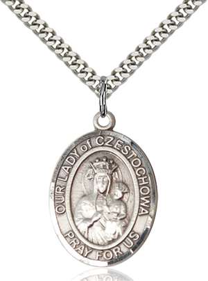 Our Lady of Czestochowa Medal<br/>7421 Oval, Sterling Silver