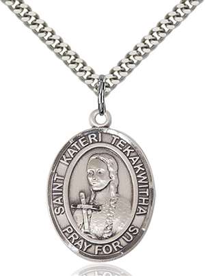 St. Kateri Tekakwitha Medal<br/>7438 Oval, Sterling Silver