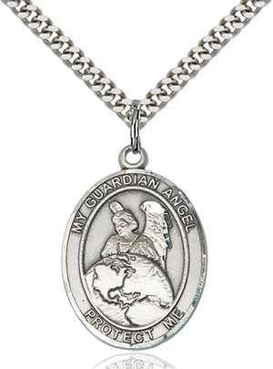 Guardian Angel Protector Medal<br/>7440 Oval, Sterling Silver