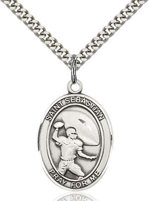 St. Sebastian / Football Medal<br/>7601 Oval, Sterling Silver