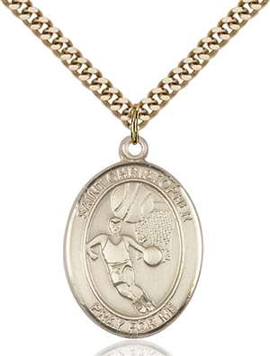 St. Sebastian / Basketball Medal<br/>7602 Oval, Gold Filled