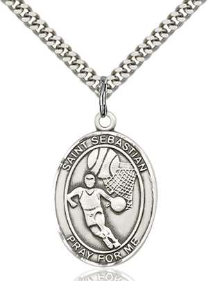 St. Sebastian / Basketball Medal<br/>7602 Oval, Sterling Silver