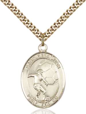 St. Sebastian / Soccer Medal<br/>7603 Oval, Gold Filled