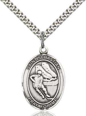 St. Sebastian / Hockey Medal<br/>7604 Oval, Sterling Silver