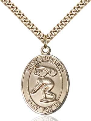 St. Sebastian / Swimming Medal<br/>7611 Oval, Gold Filled