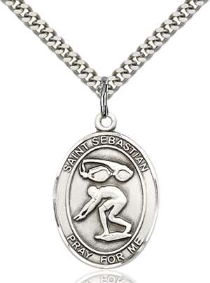 St. Sebastian / Swimming Medal<br/>7611 Oval, Sterling Silver
