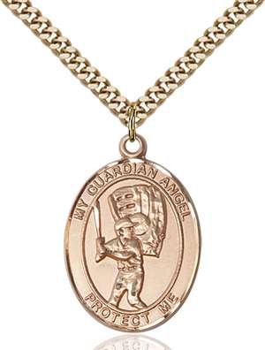 Guardian Angel/Baseball Medal<br/>7700 Oval, Gold Filled