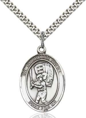 Guardian Angel/Baseball Medal<br/>7700 Oval, Sterling Silver