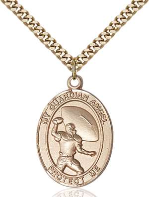 Guardian Angel/Football Medal<br/>7701 Oval, Gold Filled