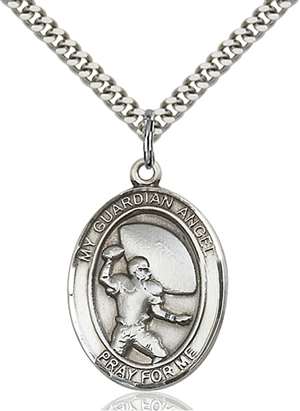 Guardian Angel/Football Medal<br/>7701 Oval, Sterling Silver
