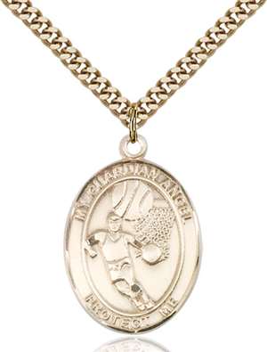 Guardian Angel/Basketball Medal<br/>7702 Oval, Gold Filled