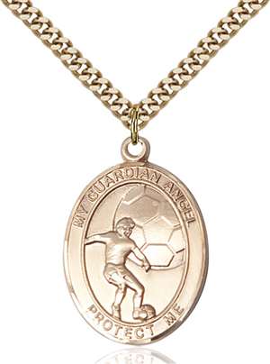 Guardian Angel/Soccer Medal<br/>7703 Oval, Gold Filled