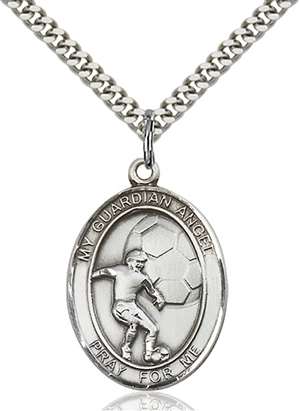 Guardian Angel/Soccer Medal<br/>7703 Oval, Sterling Silver