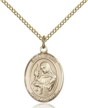 St. Clare of Assisi Medal<br/>8028 Oval, Gold Filled