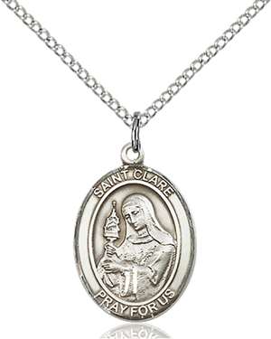 St. Clare of Assisi Medal<br/>8028 Oval, Sterling Silver