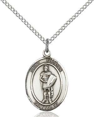 St. Florian Medal<br/>8034 Oval, Sterling Silver
