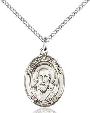 St. Francis De Sales Medal<br/>8035 Oval, Sterling Silver