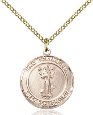 San Francis Medal<br/>8036 Spanish, Round, Gold Filled