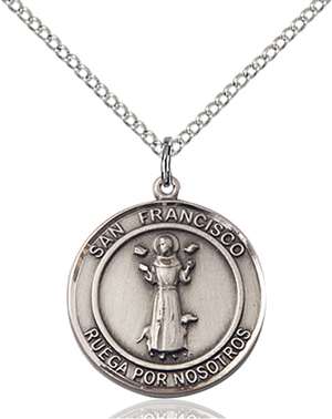 San Francis Medal<br/>8036 Spanish, Round, Sterling Silver