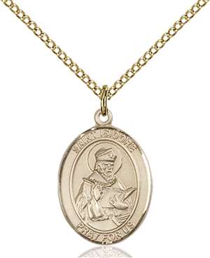 St. Isidore of Seville Medal<br/>8049 Oval, Gold Filled