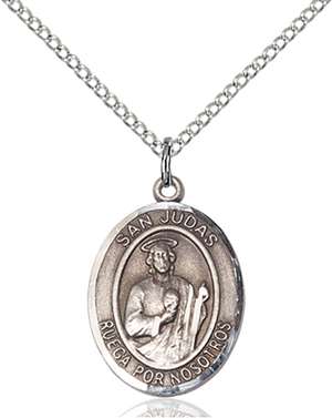 San Judas Medal<br/>8060 Spanish, Oval, Sterling Silver