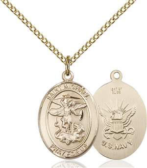 St. Michael / Navy Medal<br/>8076 Oval, Gold Filled