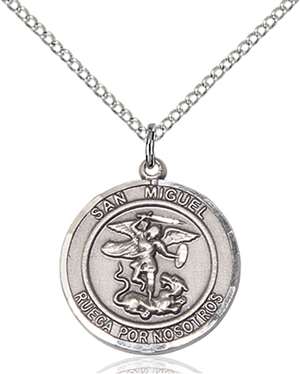 San Miguel Arcangel Medal<br/>8076 Spanish, Round, Sterling Silver
