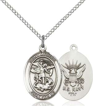 St. Michael / Navy Medal<br/>8076 Oval, Sterling Silver
