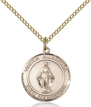 Virgen Milagrosa Medal<br/>8078 Spanish, Round, Gold Filled