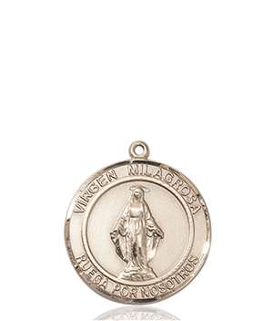 Virgen Milagrosa Medal<br/>8078 Spanish, Round, 14kt Gold