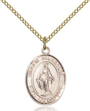 Virgen Milagrosa Medal<br/>8078 Spanish, Oval, Gold Filled