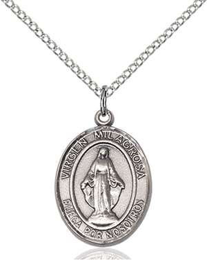 Virgen Milagrosa Medal<br/>8078 Spanish, Oval, Sterling Silver