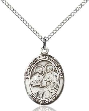 Sts. Cosmas & Damian Medal<br/>8132 Oval, Sterling Silver