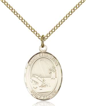 St. Sebastian / Fishing Medal<br/>8188 Oval, Gold Filled