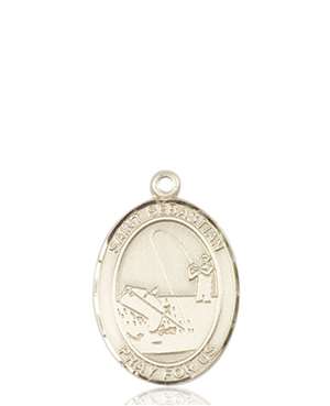 St. Sebastian / Fishing Medal<br/>8188 Oval, 14kt Gold