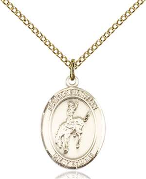 St. Sebastian / Rodeo Medal<br/>8191 Oval, Gold Filled