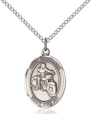 St. Sebastian / Motorcycle Medal<br/>8197 Oval, Sterling Silver