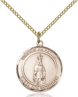 Virgen de Fatima Medal<br/>8205 Spanish, Round, Gold Filled