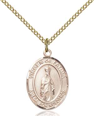 Virgen del Fatima Medal<br/>8205 Spanish, Oval, Gold Filled