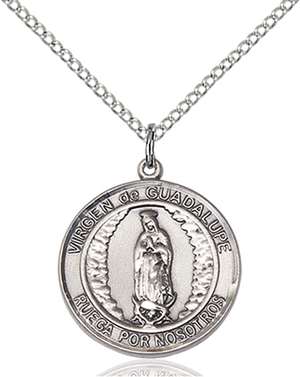 Virgen de Guadalupe Medal<br/>8206 Spanish, Round, Sterling Silver